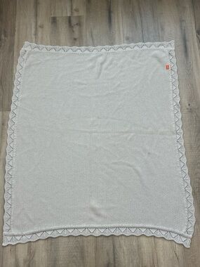 100% Cotton Baby Blanket - Tan Scalloped Edge knit crib bassinet 100cmx80cm